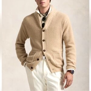 Massimo Dutti Wool Camel  Shawl Cardigan Size S